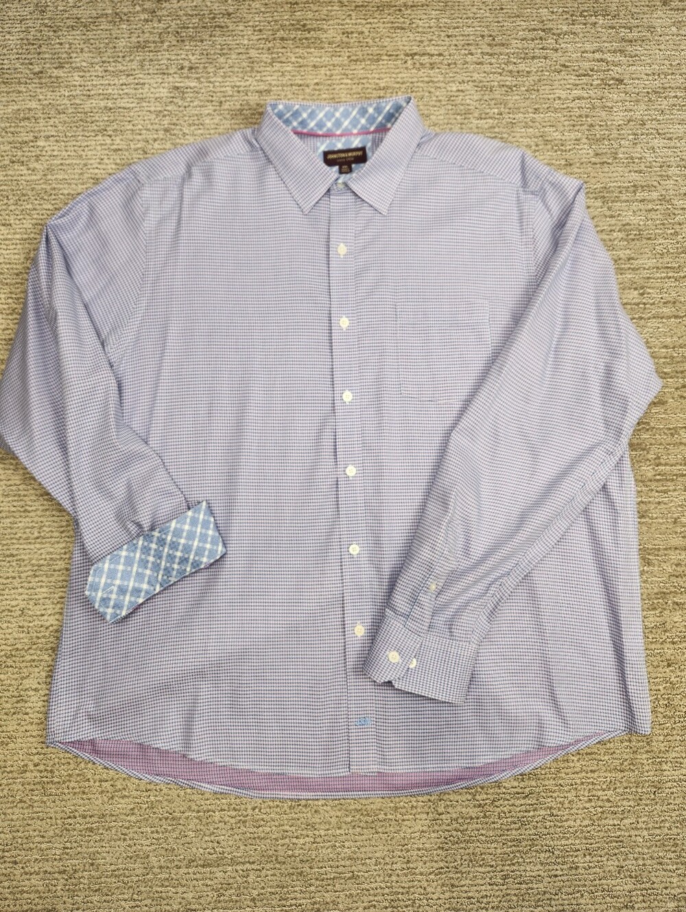 Johnston & Murphy Long Sleeve Button Shirt Mens XXL Blue Pink Check Flip Cuff
